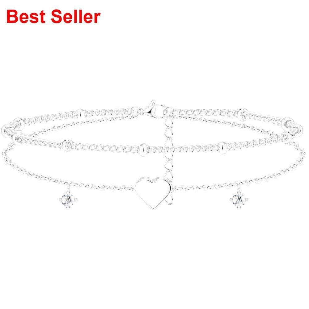 Sterling Silver Plated Heart Evil Eye Butterfly Charm Anklet